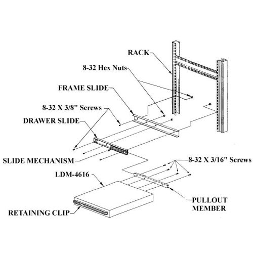 Single Slide Rack Mount Kit, LDM-4616 Series, 20.5”
