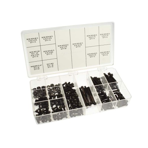 Black Oxide Screw Kit, 8-32, Assortment, Qty 249
